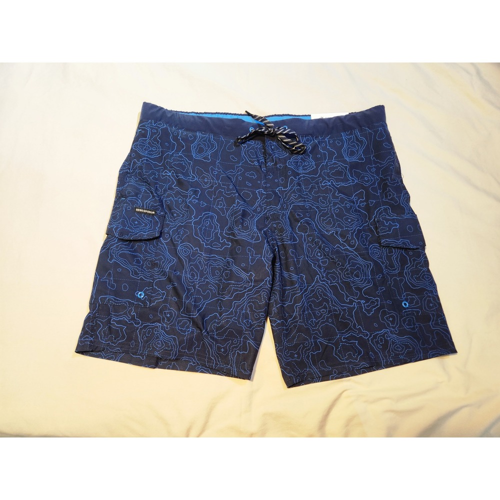 ZeroXposur XXL Mens Swim Trunks Cargo Pocket Swimsuit Topographic Blue